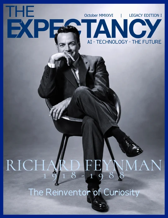The Expectancy October 2026 Legacy Edition I cover, featuring a seated Richard Feynman and the title The Reinventor of Curiosity.